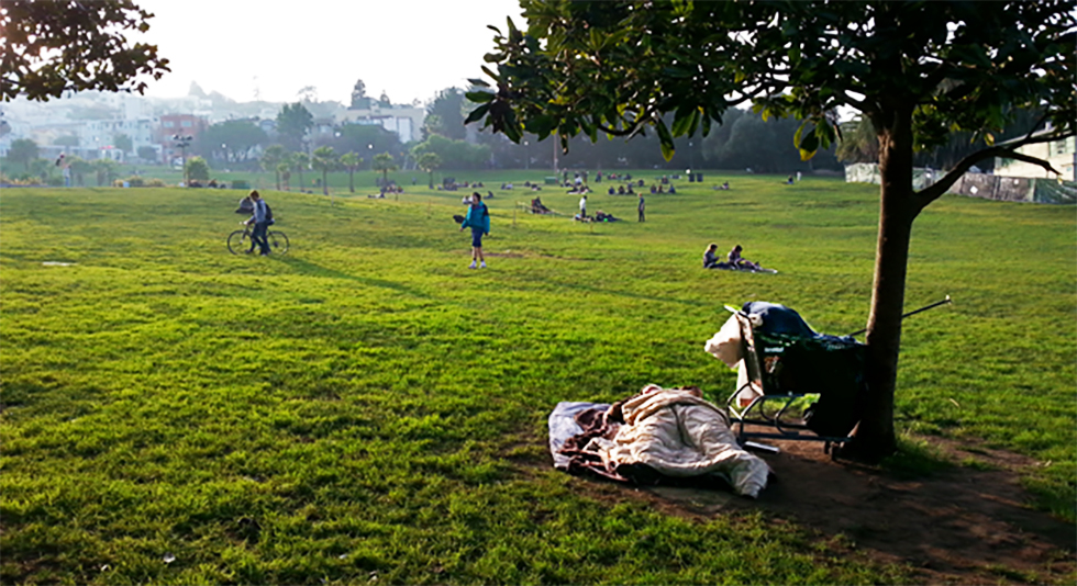 Homeless man in Dolores Park, San Francisco
